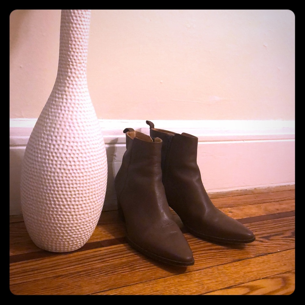 Brown leather ankle booties